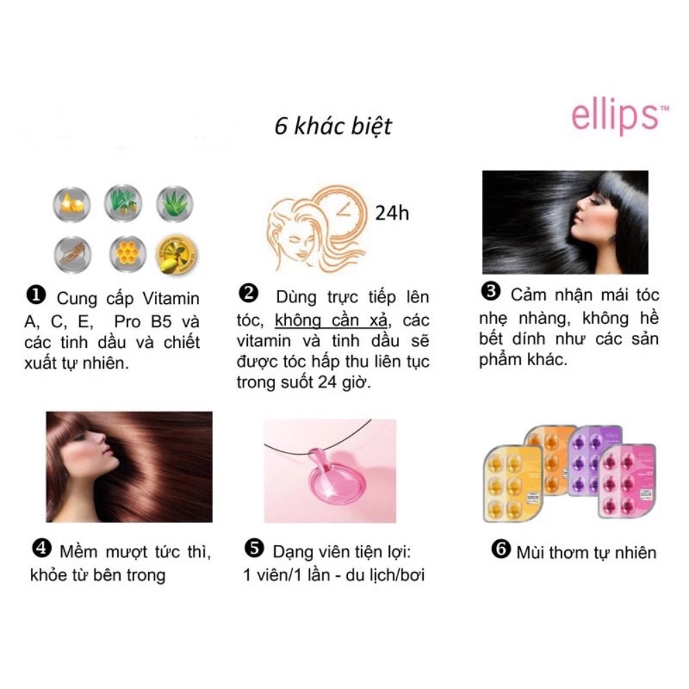 Serum dưỡng tóc Ellips Hair Vitamin vỉ 6 viên phục hồi tóc suôn mượt bóng khỏe