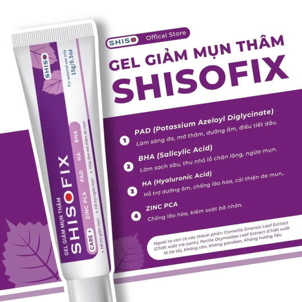 Gel giảm mụn thâm Shisofix 15g giảm mụn mờ thâm hiệu quả
