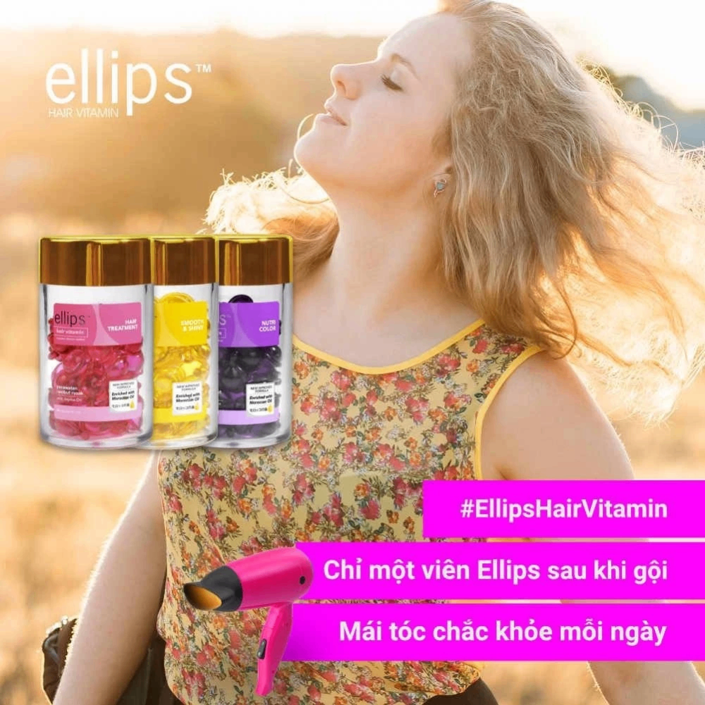 Serum dưỡng tóc Ellips Hair Vitamin hũ 50 viên phục hồi tóc suôn mượt bóng khỏe