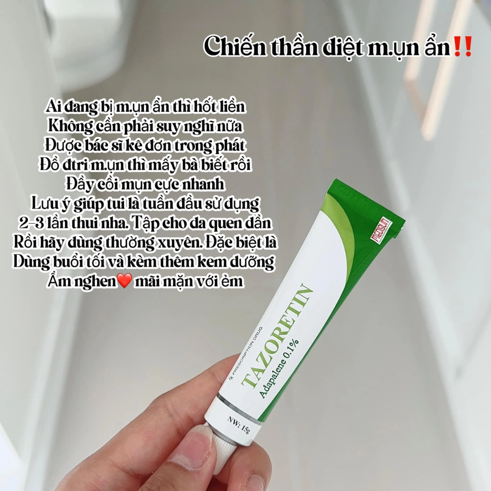 Kem giảm mụn trứng cá Tazoretin Adapalene 0.1% 15/30g giảm tình trạng mụn, hỗ trợ làm sạch lỗ chân lông