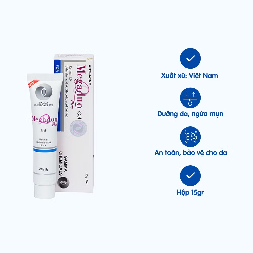 Gel giảm mụn Megaduo AHA 15g giảm mụn viêm, gom cồi nhanh