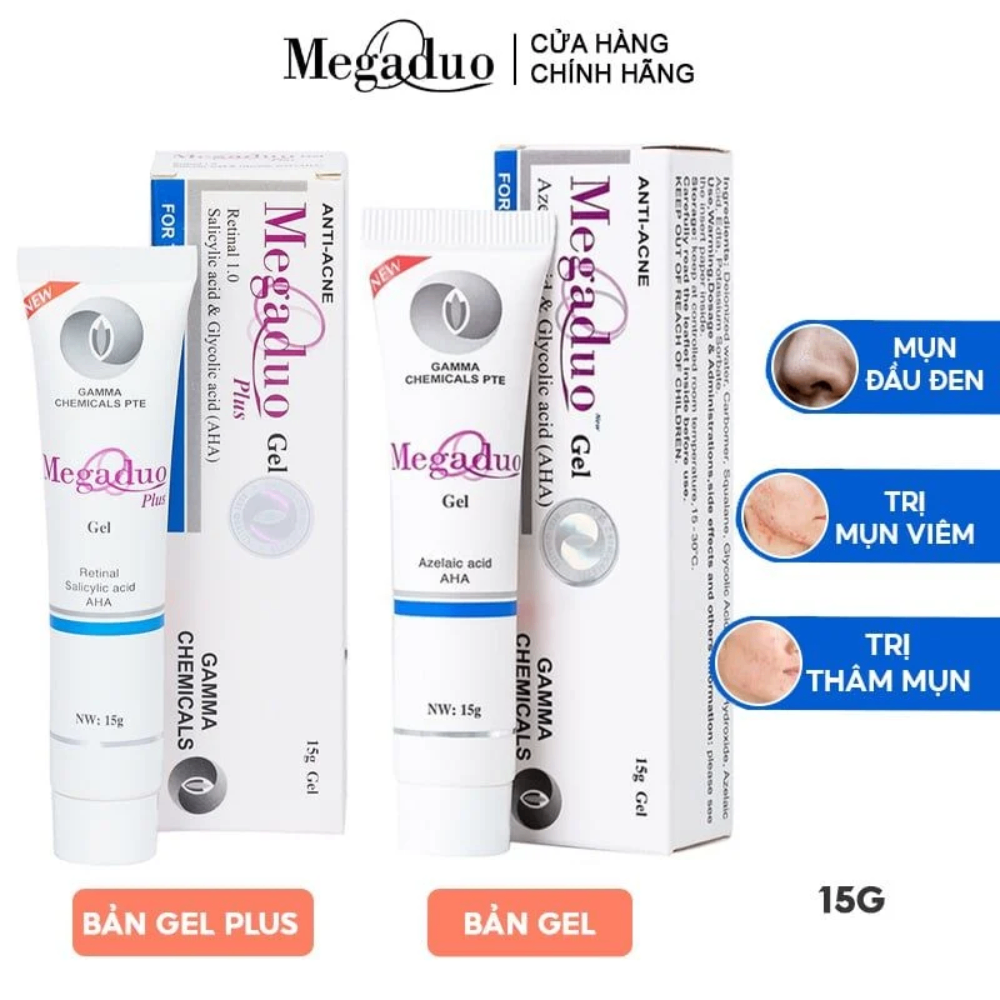 Gel giảm mụn Megaduo AHA 15g giảm mụn viêm, gom cồi nhanh