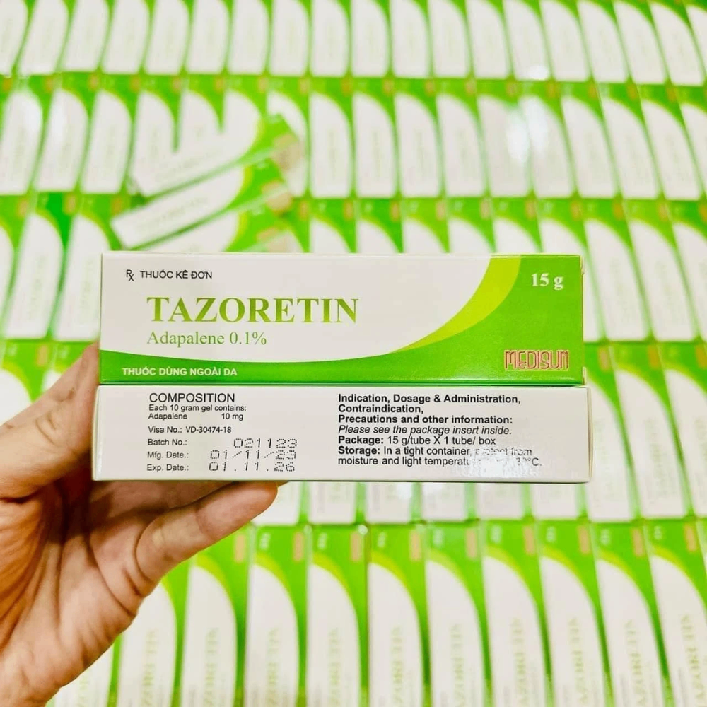 Kem giảm mụn trứng cá Tazoretin Adapalene 0.1% 15/30g giảm tình trạng mụn, hỗ trợ làm sạch lỗ chân lông
