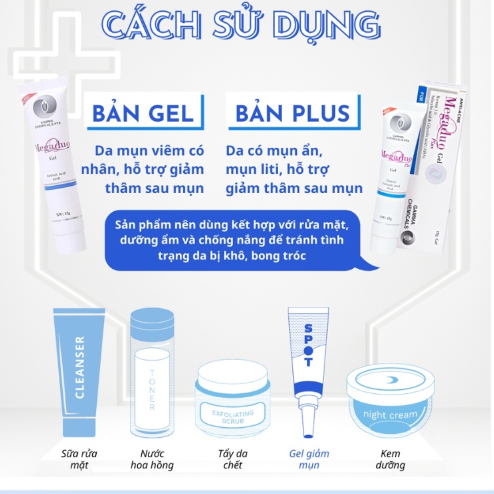 Gel giảm mụn Megaduo AHA 15g giảm mụn viêm, gom cồi nhanh