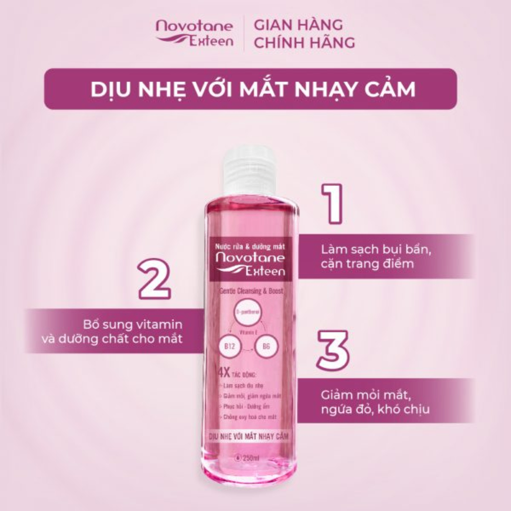 Nước rửa & dưỡng mắt Novotane Exteen Cleansing 250ml sạch bụi bẩn, mát dịu, bảo vệ sức khỏe mắt