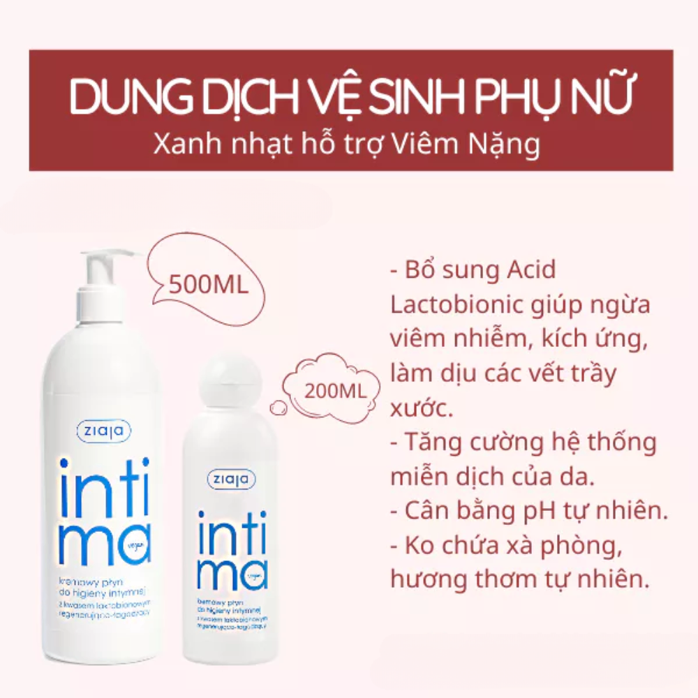 Dung dịch vệ sinh phụ nữ Intima 200/500ml làm sạch, kháng khuẩn, duy trì pH sinh lý tự nhiên