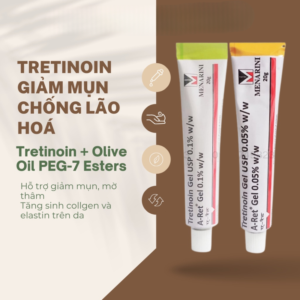 Gel giảm mụn Menarini Tretinoin USP 20g làm sạch mụn, ngừa thâm, tái tạo da vượt trội