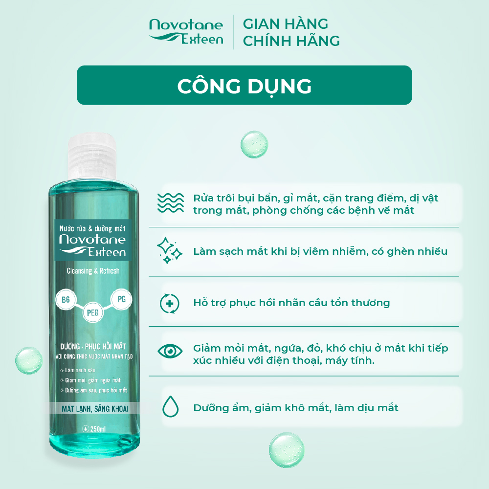 Nước rửa & dưỡng mắt Novotane Exteen Cleansing 250ml sạch bụi bẩn, mát dịu, bảo vệ sức khỏe mắt