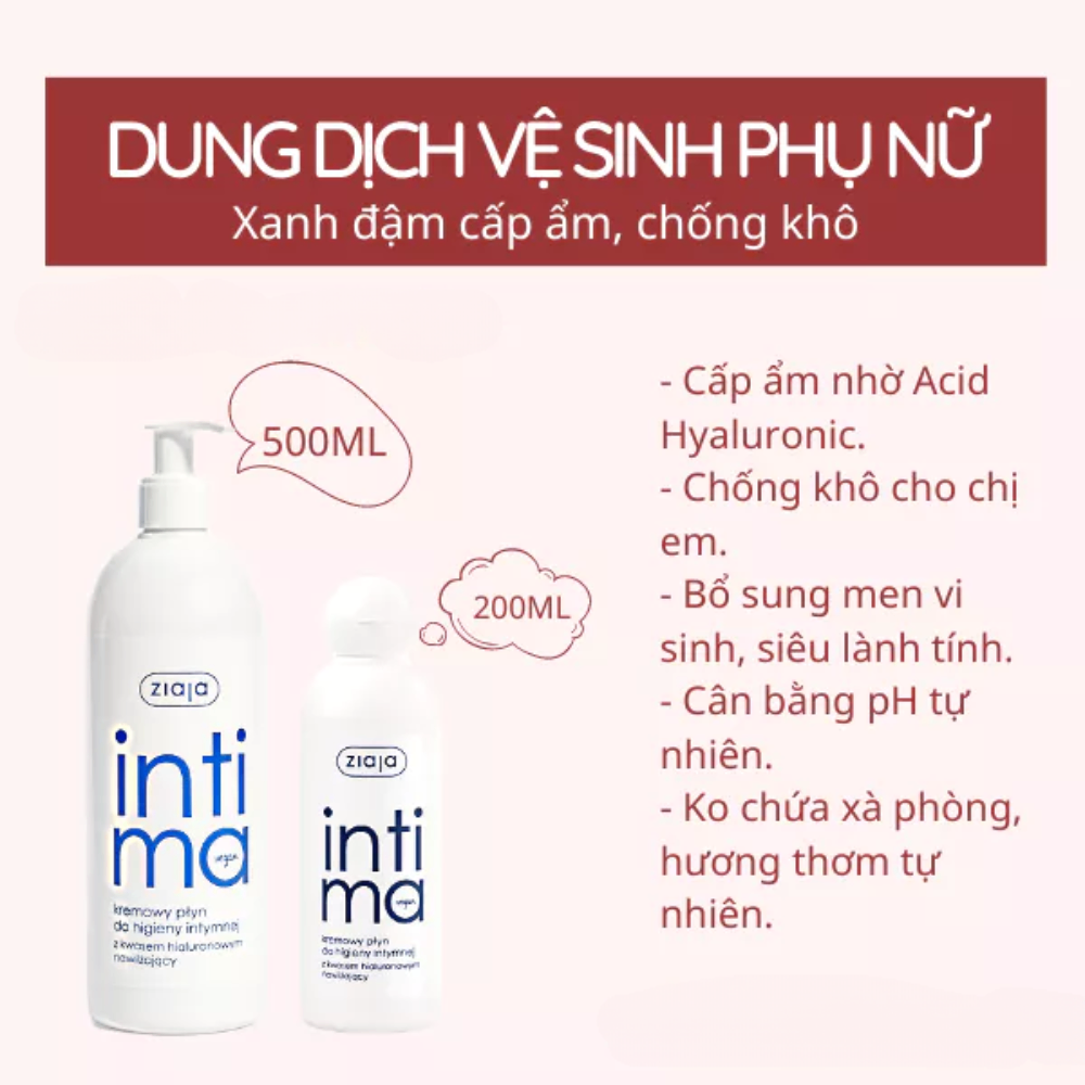 Dung dịch vệ sinh phụ nữ Intima 200/500ml làm sạch, kháng khuẩn, duy trì pH sinh lý tự nhiên
