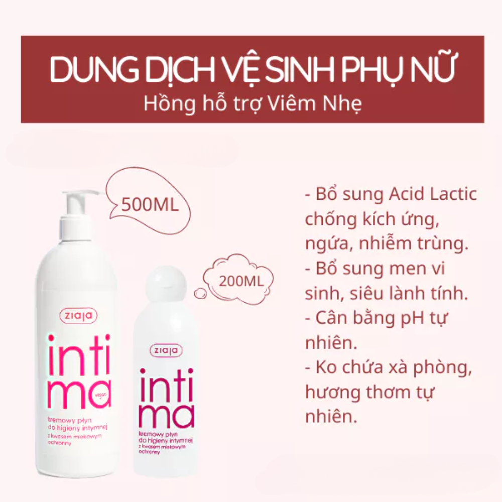 Dung dịch vệ sinh phụ nữ Intima 200/500ml làm sạch, kháng khuẩn, duy trì pH sinh lý tự nhiên