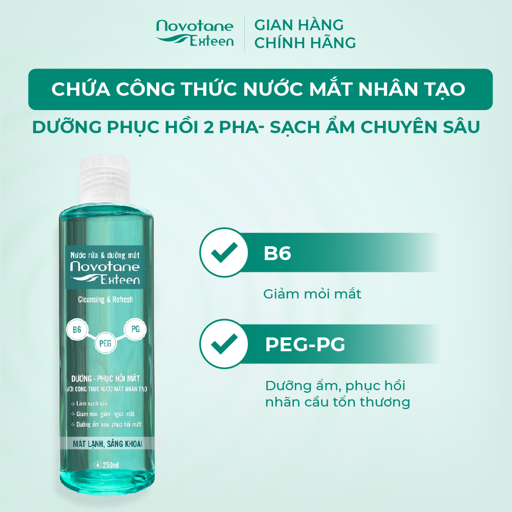 Nước rửa & dưỡng mắt Novotane Exteen Cleansing 250ml sạch bụi bẩn, mát dịu, bảo vệ sức khỏe mắt