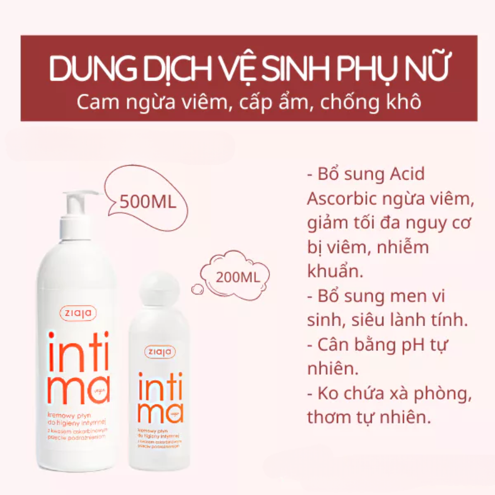 Dung dịch vệ sinh phụ nữ Intima 200/500ml làm sạch, kháng khuẩn, duy trì pH sinh lý tự nhiên