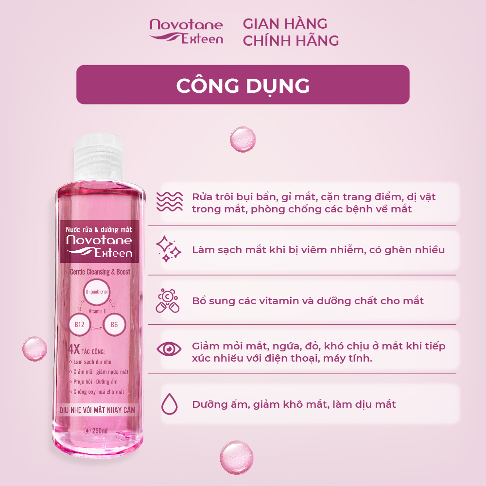 Nước rửa & dưỡng mắt Novotane Exteen Cleansing 250ml sạch bụi bẩn, mát dịu, bảo vệ sức khỏe mắt