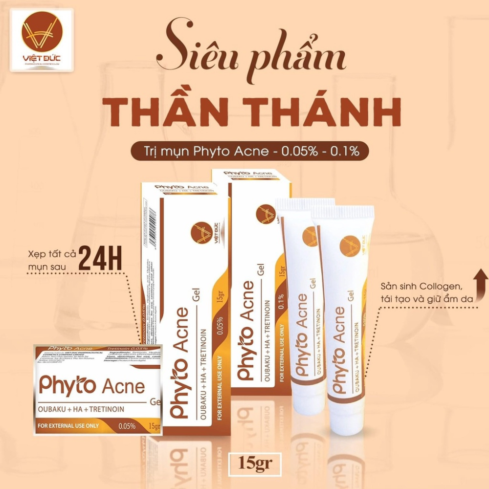 Gel trị mụn, giảm thâm Phyto Acne ( Oubaku + HA + Tretinoin ) 7.5g hỗ trợ mờ thâm, tái tạo làn da sáng khỏe