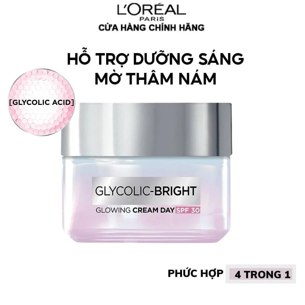 Bộ Kem Dưỡng Loreal Paris Glycolic-Bright Glowing Cream (Ban đêm 50ml + Ban ngày 15ml)