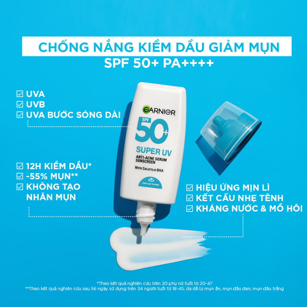 Kem Chống Nắng Garnier Super UV Anti - Acne Serum Sunscreen SPF 50+PA++++