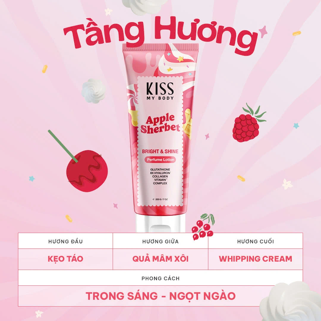 Dưỡng thể nước hoa Kiss My Body Bright & Shine Perfume Lotion 200g dưỡng ẩm sáng da lưu hương nhiều giờ