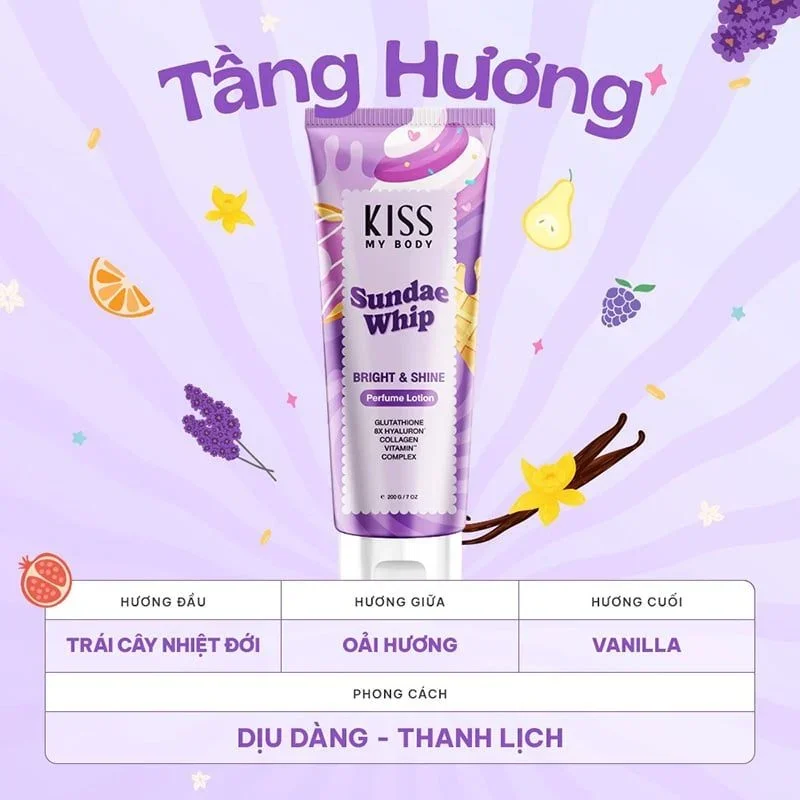 Dưỡng thể nước hoa Kiss My Body Bright & Shine Perfume Lotion 200g dưỡng ẩm sáng da lưu hương nhiều giờ