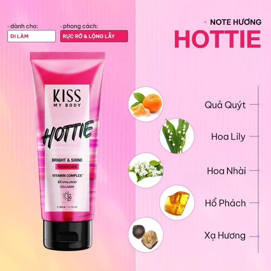 Dưỡng thể nước hoa Kiss My Body Bright & Shine Perfume Lotion 200g dưỡng ẩm sáng da lưu hương nhiều giờ