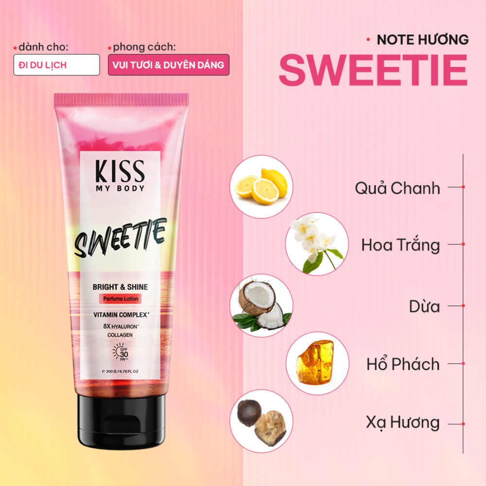 Dưỡng thể nước hoa Kiss My Body Bright & Shine Perfume Lotion 200g dưỡng ẩm sáng da lưu hương nhiều giờ