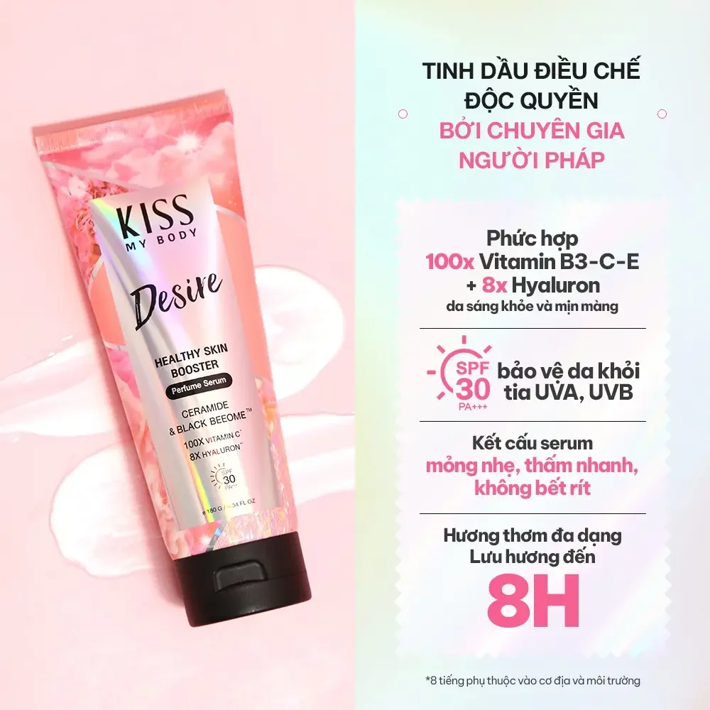 Serum dưỡng thể chống nắng Kiss My Body Healthy Skin Booster Perfume 180g hương nước hoa nhẹ nhàng