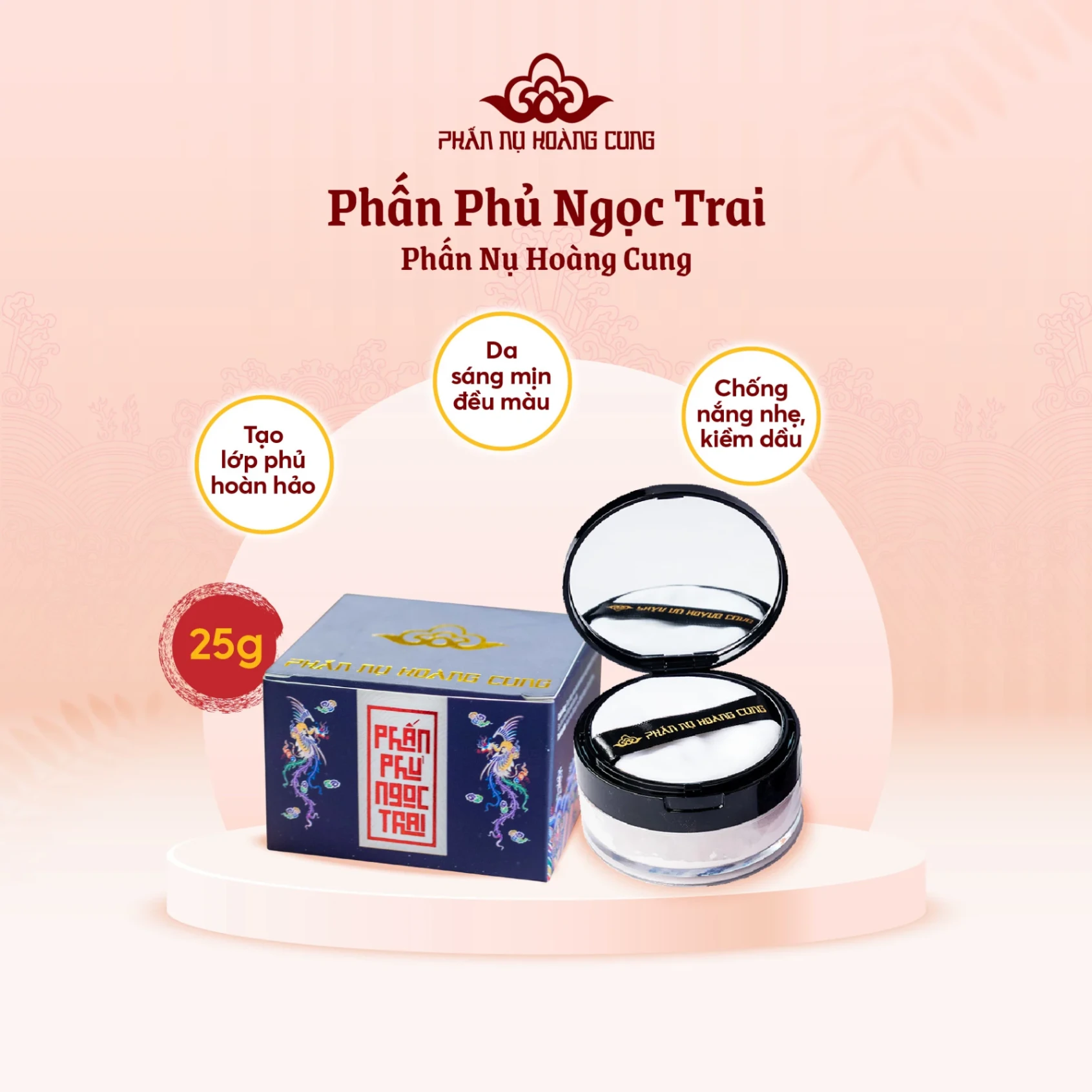 Phấn phủ Ngọc Trai Phấn Nụ Hoàng Cung 5g mỏng nhẹ giúp cố định lớp nền hoàn hảo