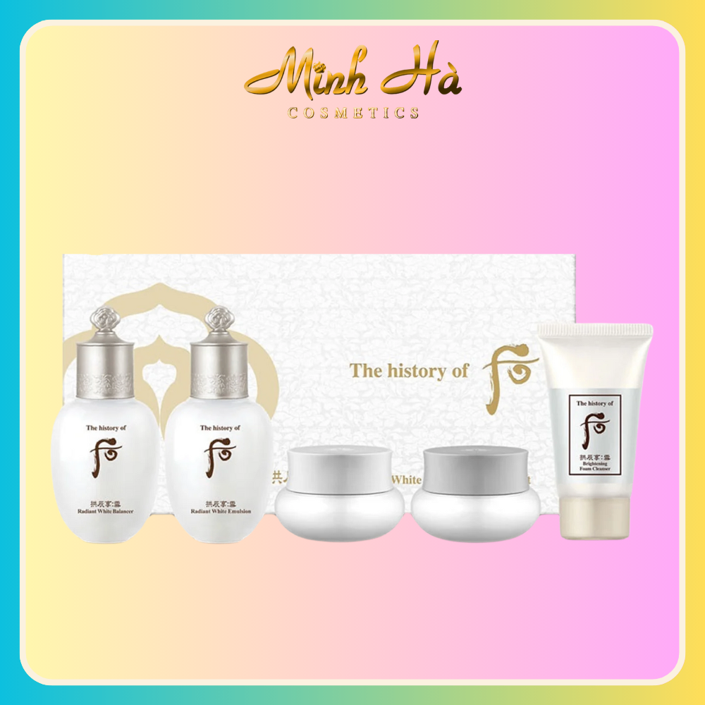 Set dưỡng da The History of Whoo Seol Radiant White 5sp Gift Kit (Sữa rửa mặt 13ml + Toner 20ml + Sữa dưỡng 20ml + Kem dưỡng trắng 4ml + Cao dưỡng trắng 4ml)