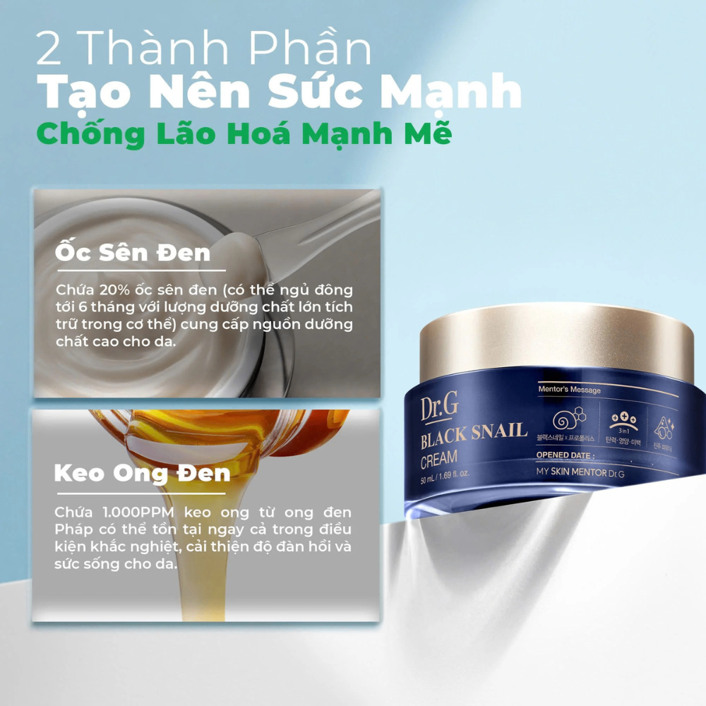 Kem Dưỡng DR.G Black Snail Cream giảm nếp nhăn tăng đàn độ đàn hồi cho da