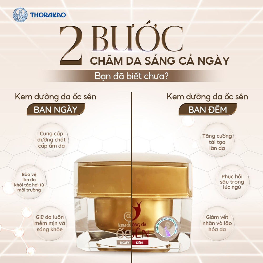 Kem Ốc Sên Thorakao ban ngày & ban đêm 30g cấp ẩm mờ thâm giảm nếp nhăn