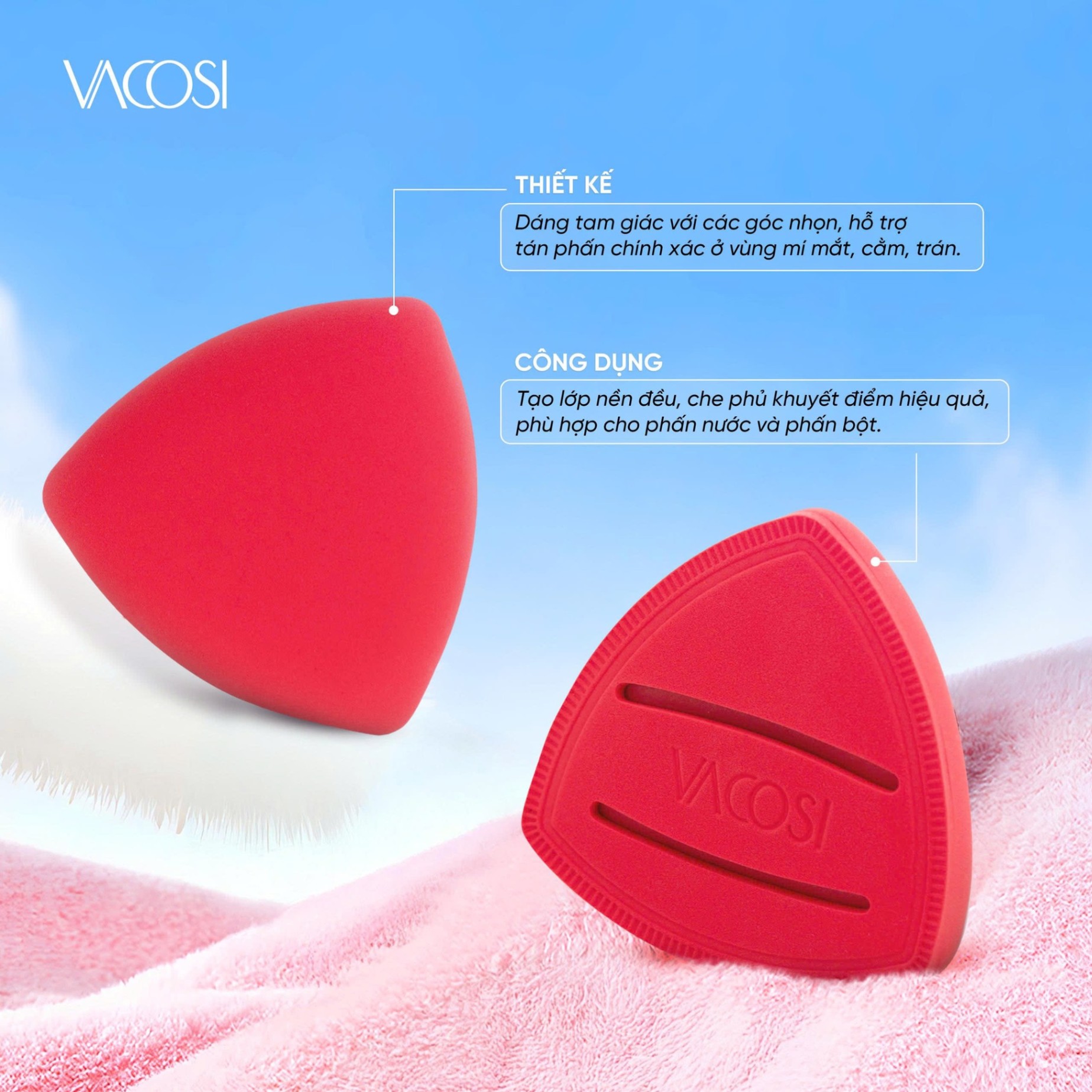 Mút tán nền Vacosi Air-Fit Makeup Sponge BP57 mềm mịn dễ tán