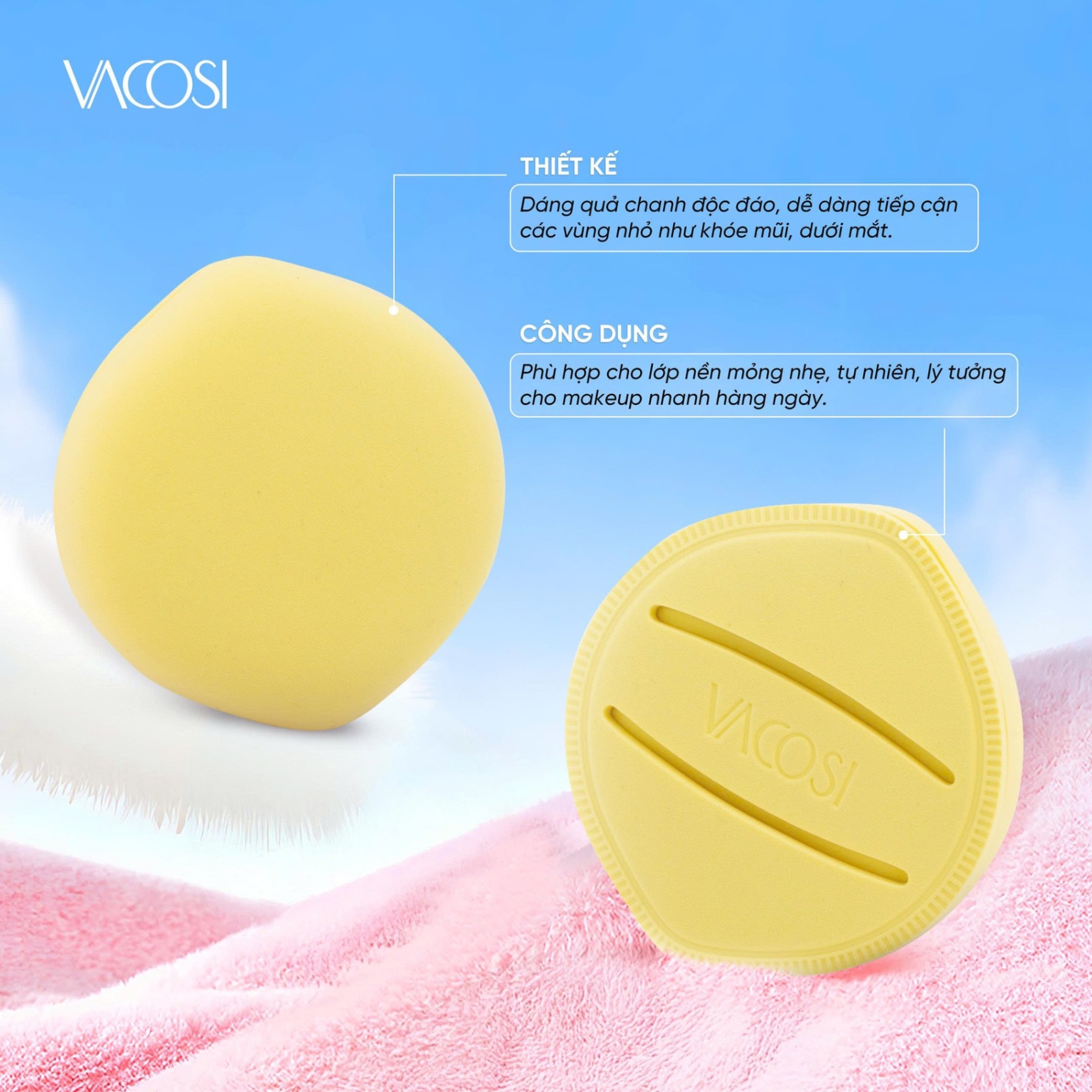 Mút tán nền Vacosi Air-Fit Makeup Sponge BP57 mềm mịn dễ tán