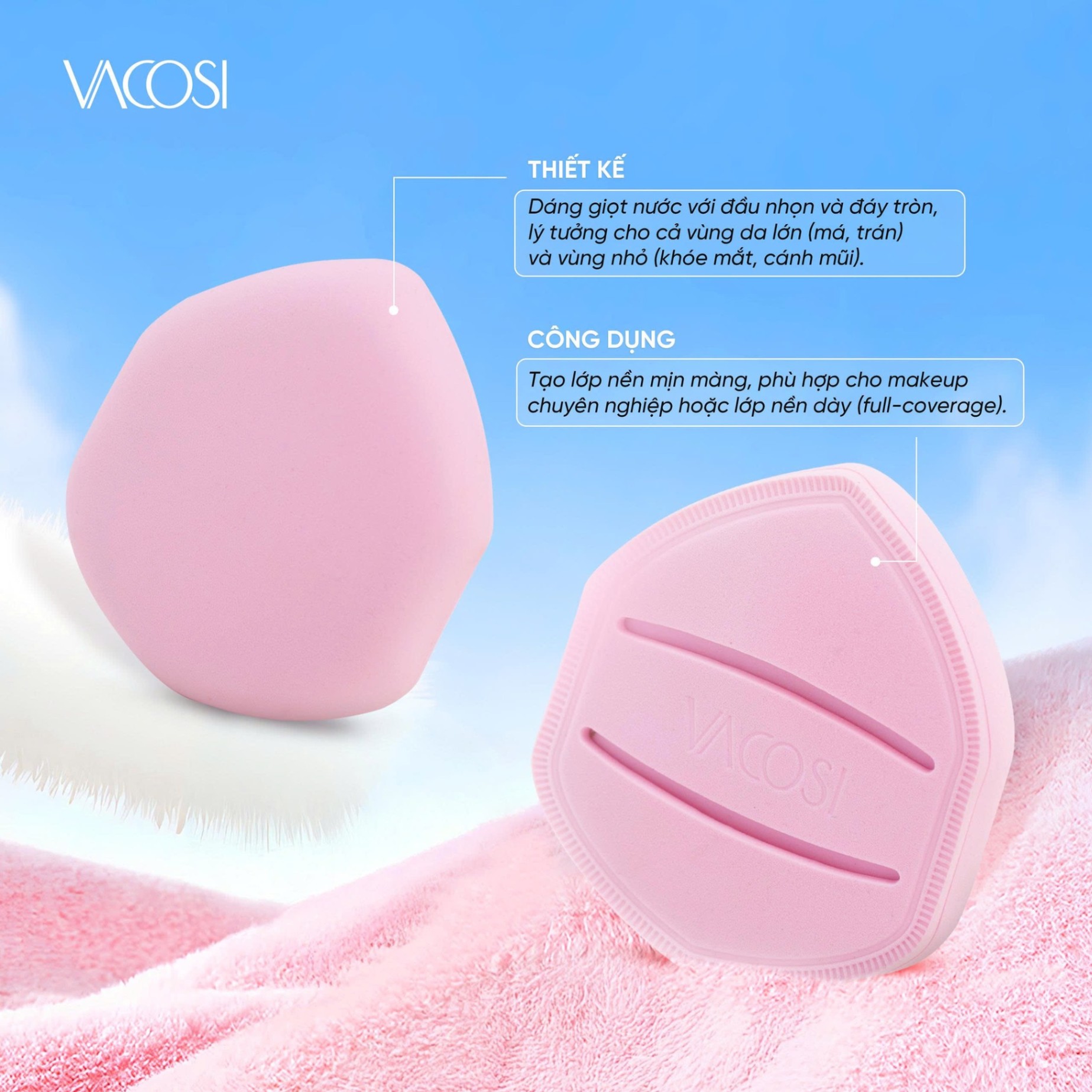 Mút tán nền Vacosi Air-Fit Makeup Sponge BP57 mềm mịn dễ tán