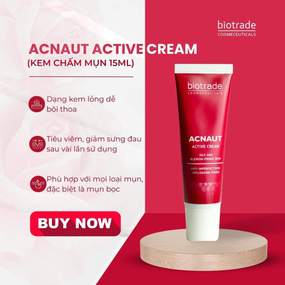Chấm mụn Biotrade Acnaut Active Cream 15ml giảm mụn bọc mụn viêm mụn nội tiết