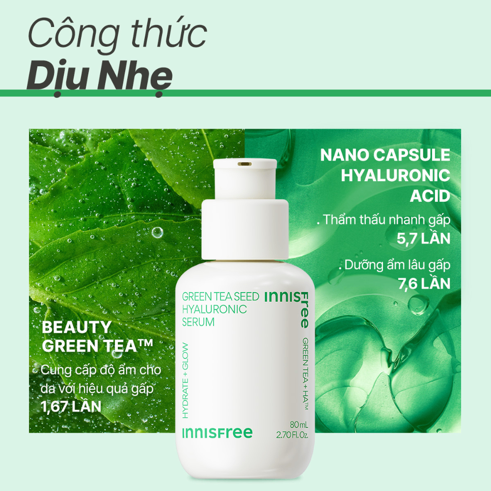 Tinh Chất Trà Xanh Innisfree Green Tea Seed Hyaluronic Serum 10ml/80ml phục hồi da mụn