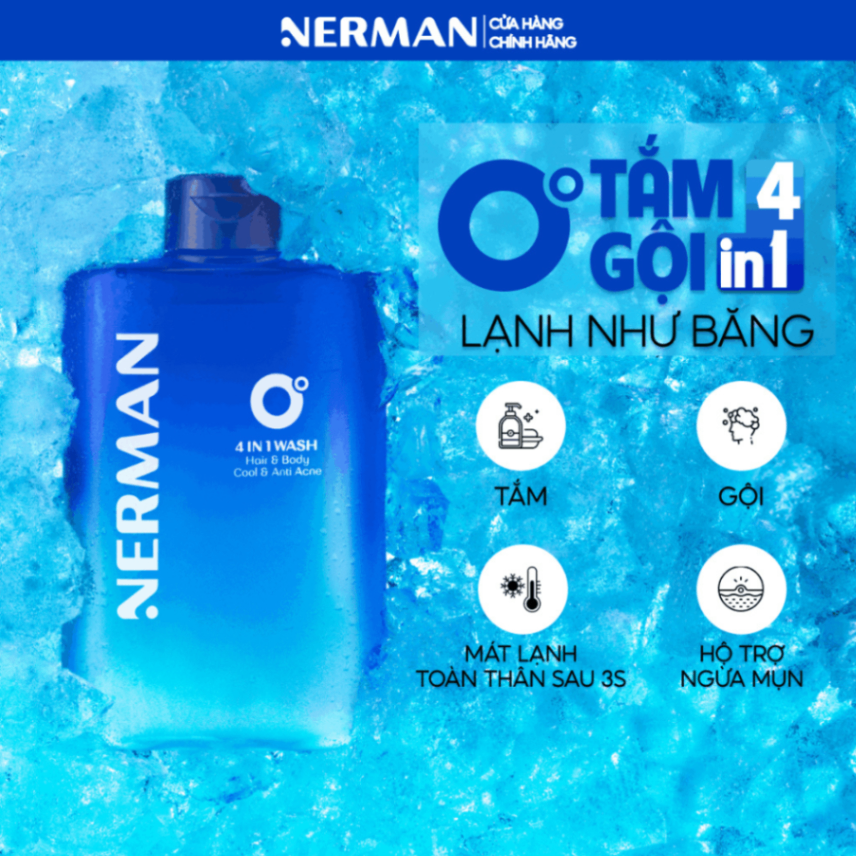 Sữa tắm gội Nerman 0 độ 4in1 Wash 330ml mát lạnh tức thì ngừa mụn