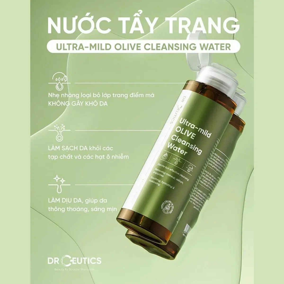 Nước tẩy trang Dr Ceutics Gentle Olive Soothing Micellar Water 500ml Lành Tính Dịu Nhẹ Làm Sạch Sâu Dành Cho Mọi Loại Da