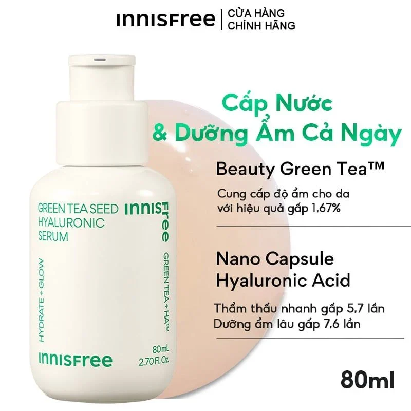 Tinh Chất Trà Xanh Innisfree Green Tea Seed Hyaluronic Serum 10ml/80ml phục hồi da mụn