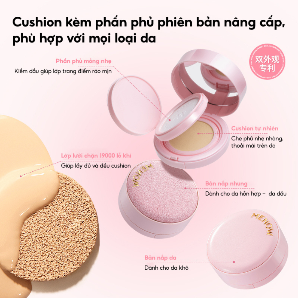 Phấn nước kèm phấn phủ Menow 2in1 siêu tiện lợi mỏng nhẹ tự nhiên