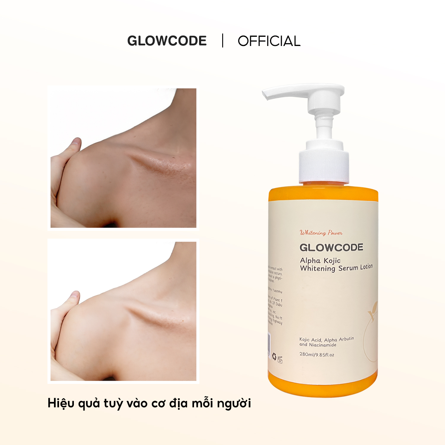 Dưỡng thể Glowcode Alpha Kojic Whitening Serum Lotion 280ml cải thiện trắng da tăng cường độ ẩm