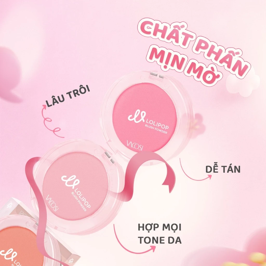 Phấn má hồng Vacosi VP14 Lolipop siêu mịn trang điểm tự nhiên