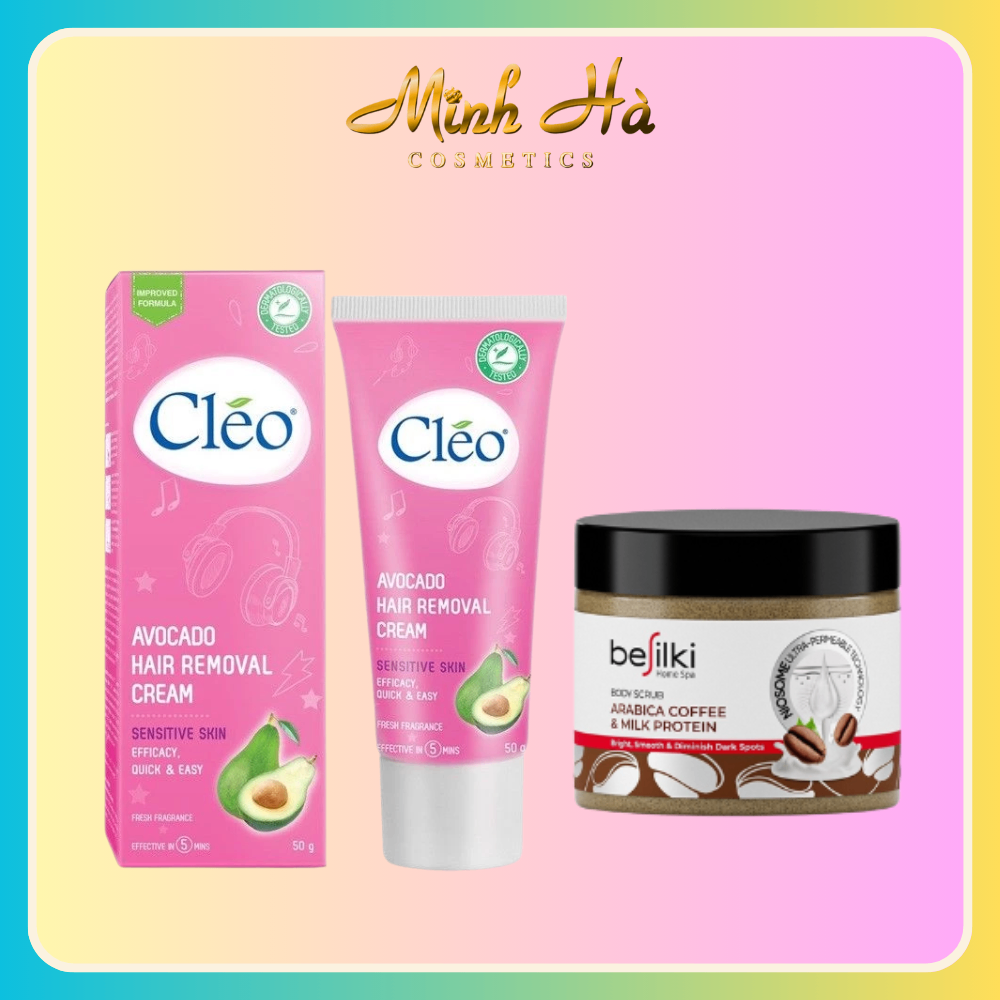 Set tẩy lông Cleo hồng 50g + Tẩy da chết Befilki 350g