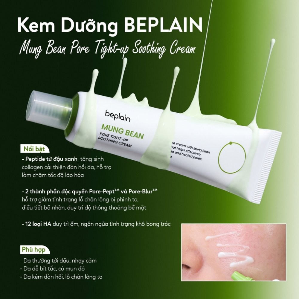 Kem dưỡng ẩm Beplain Mung Bean Pore Tight Up Soothing Cream 60ml