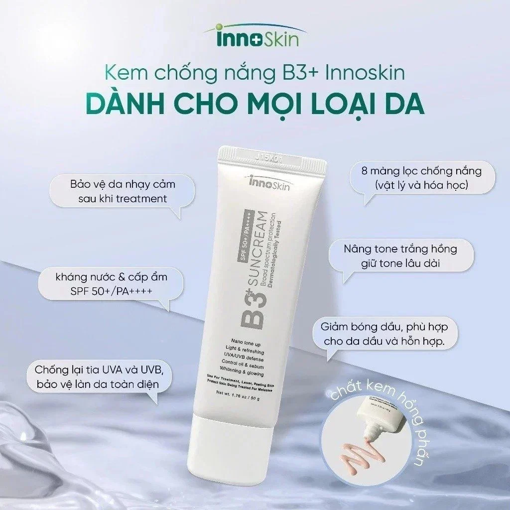 Kem chống nắng bảo vệ da B3 INNOSKIN 50g chống nắng phổ rộng thấm nhanh, không nhờn rít