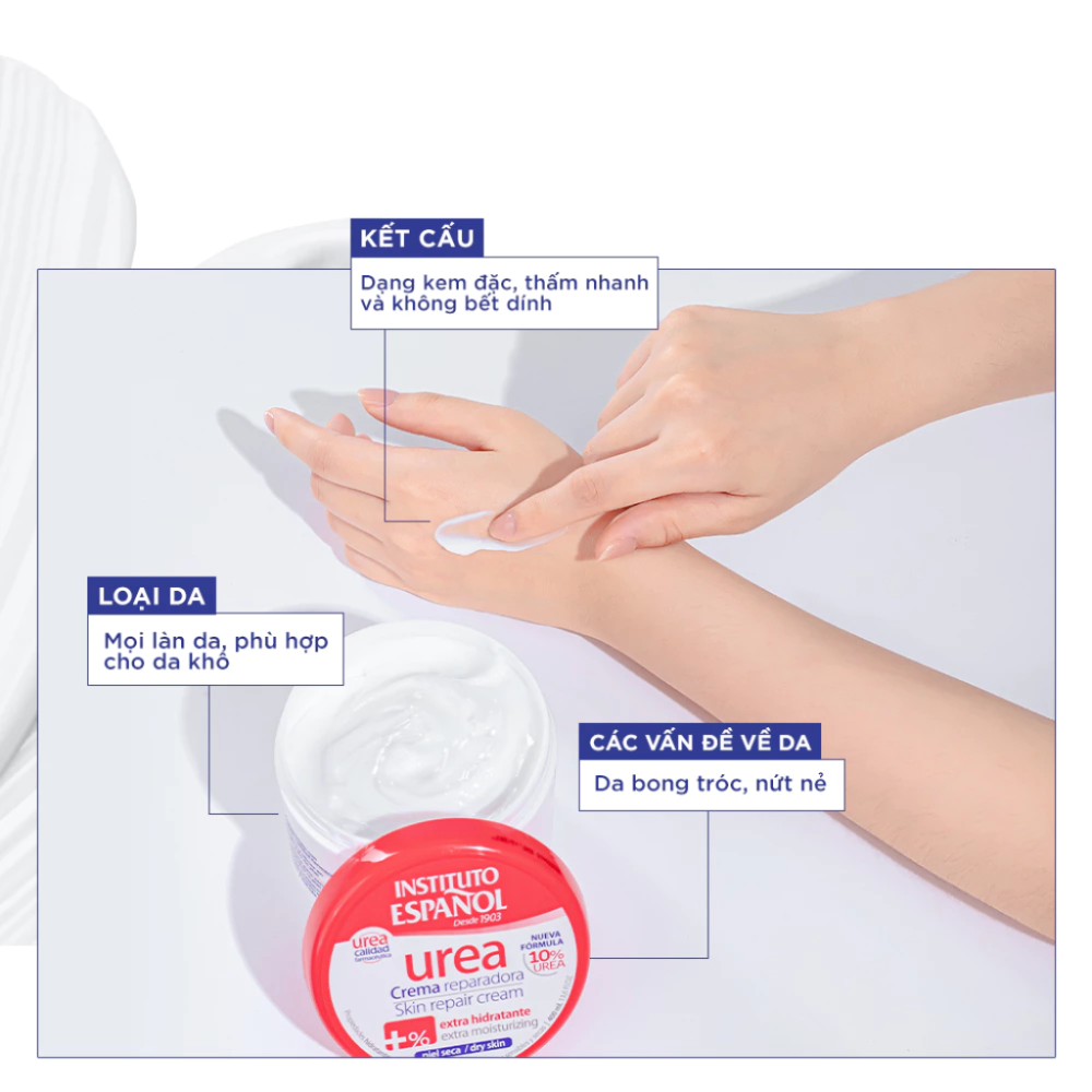 Kem dưỡng thể Instituto Espanol Urea Crema Reparadora Skin Repair Cream 30ml/400ml dưỡng ẩm sâu phục hồi và làm mềm da nứt nẻ