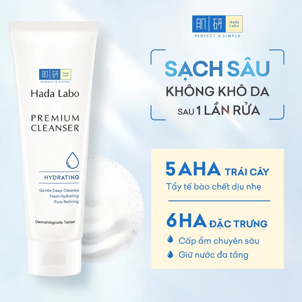 Sữa rửa mặt Hada labo Premium Cleanser sạch sâu giữ ẩm cho da