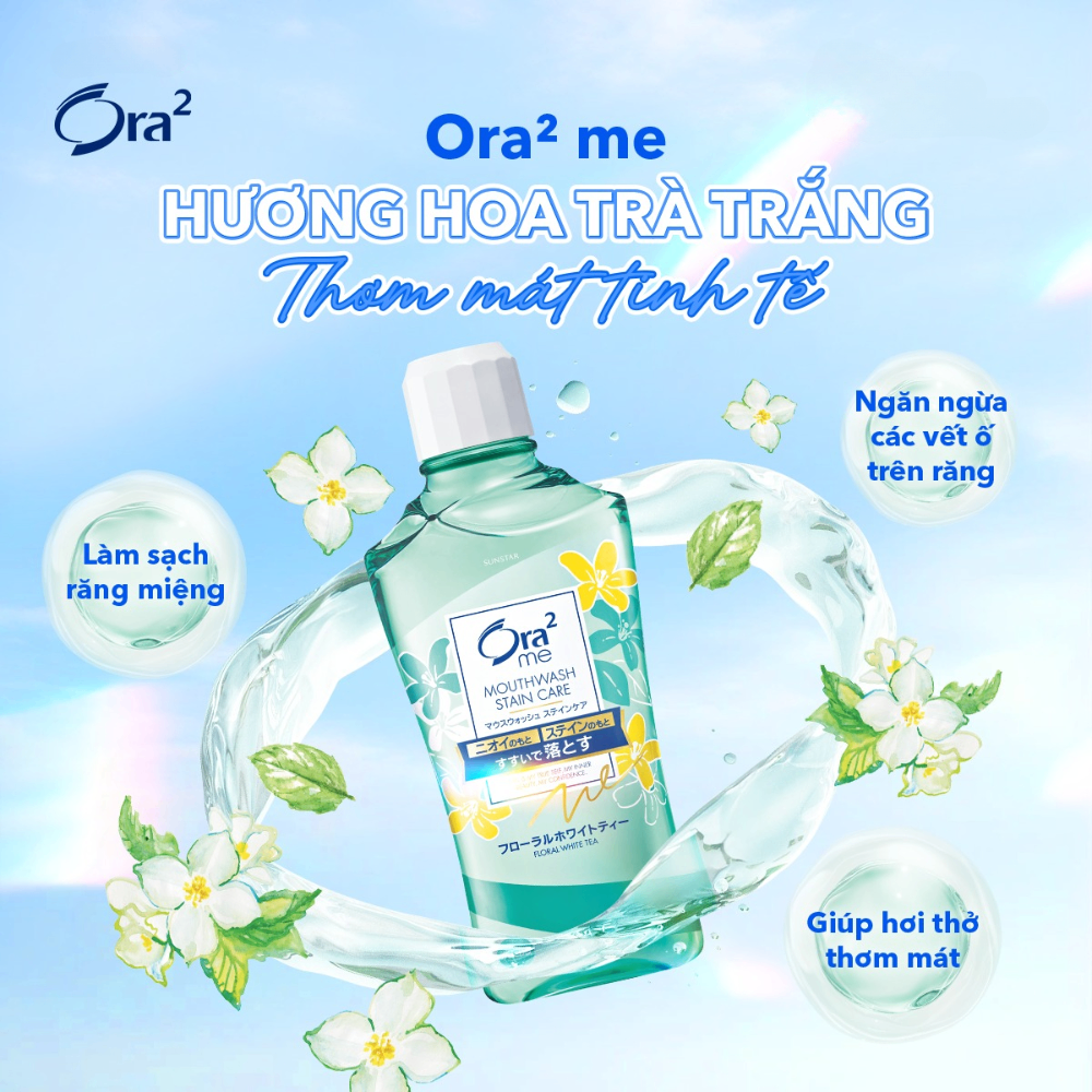 Nước súc miệng Ora2 me Mouthwash Stain Care 460ml làm sạch khoang miệng ngăn ngừa mảng bám