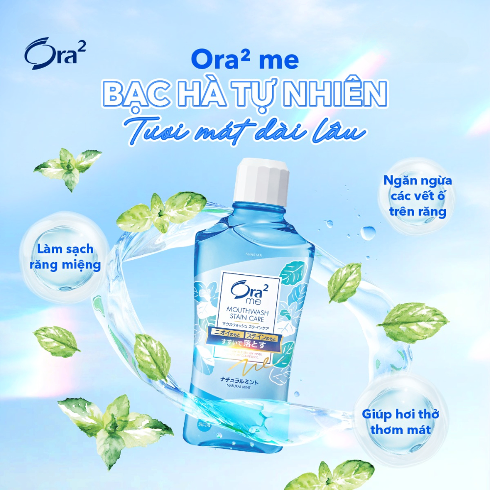 Nước súc miệng Ora2 me Mouthwash Stain Care 460ml làm sạch khoang miệng ngăn ngừa mảng bám