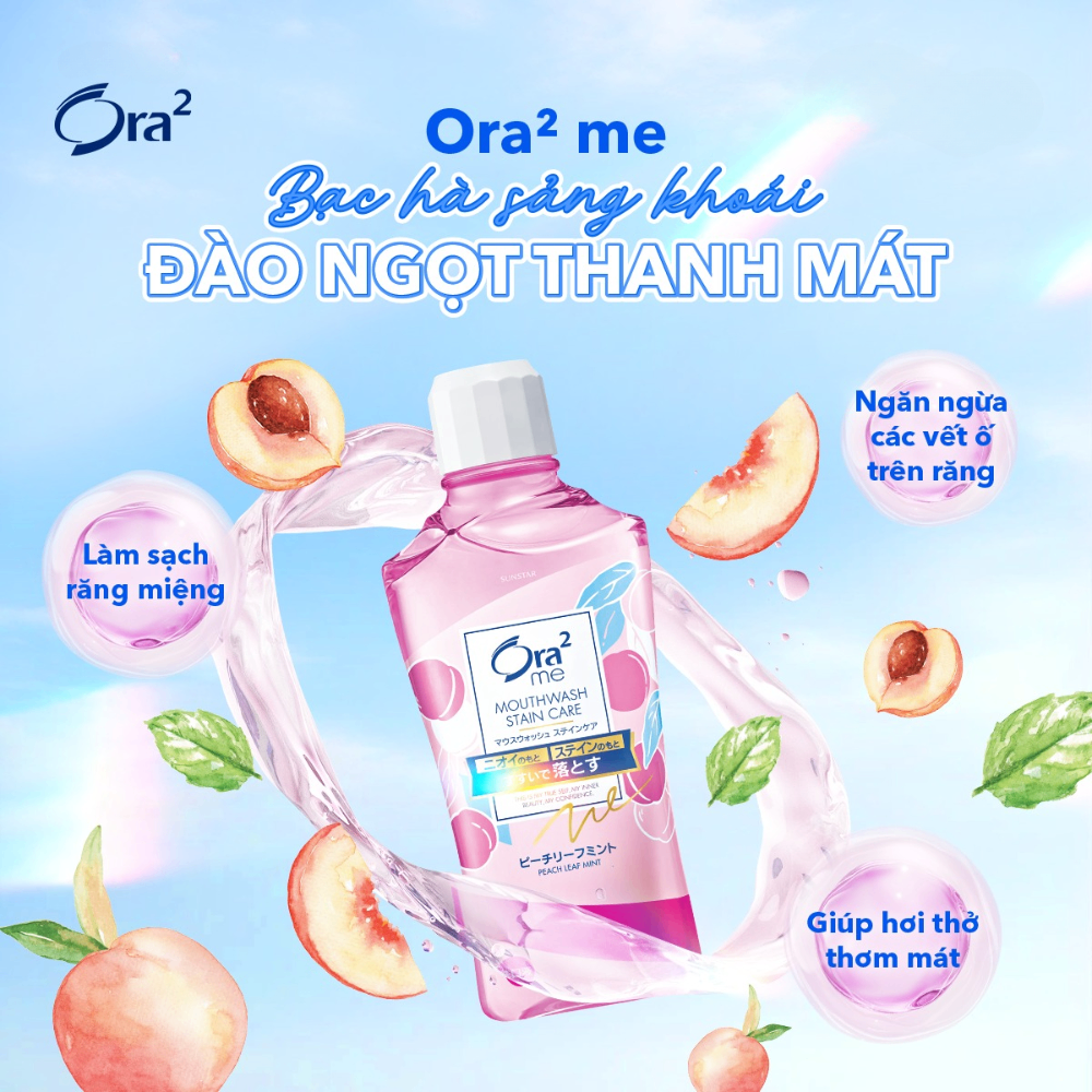 Nước súc miệng Ora2 me Mouthwash Stain Care 460ml làm sạch khoang miệng ngăn ngừa mảng bám