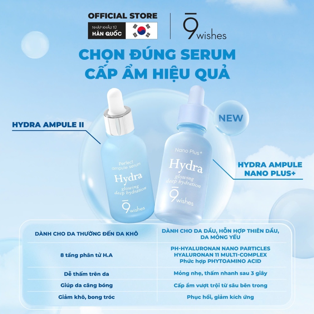 Tinh chất dưỡng ẩm 9 Wishes Hydra 30ml cấp ẩm sâu và làm dịu làn da thiếu nước