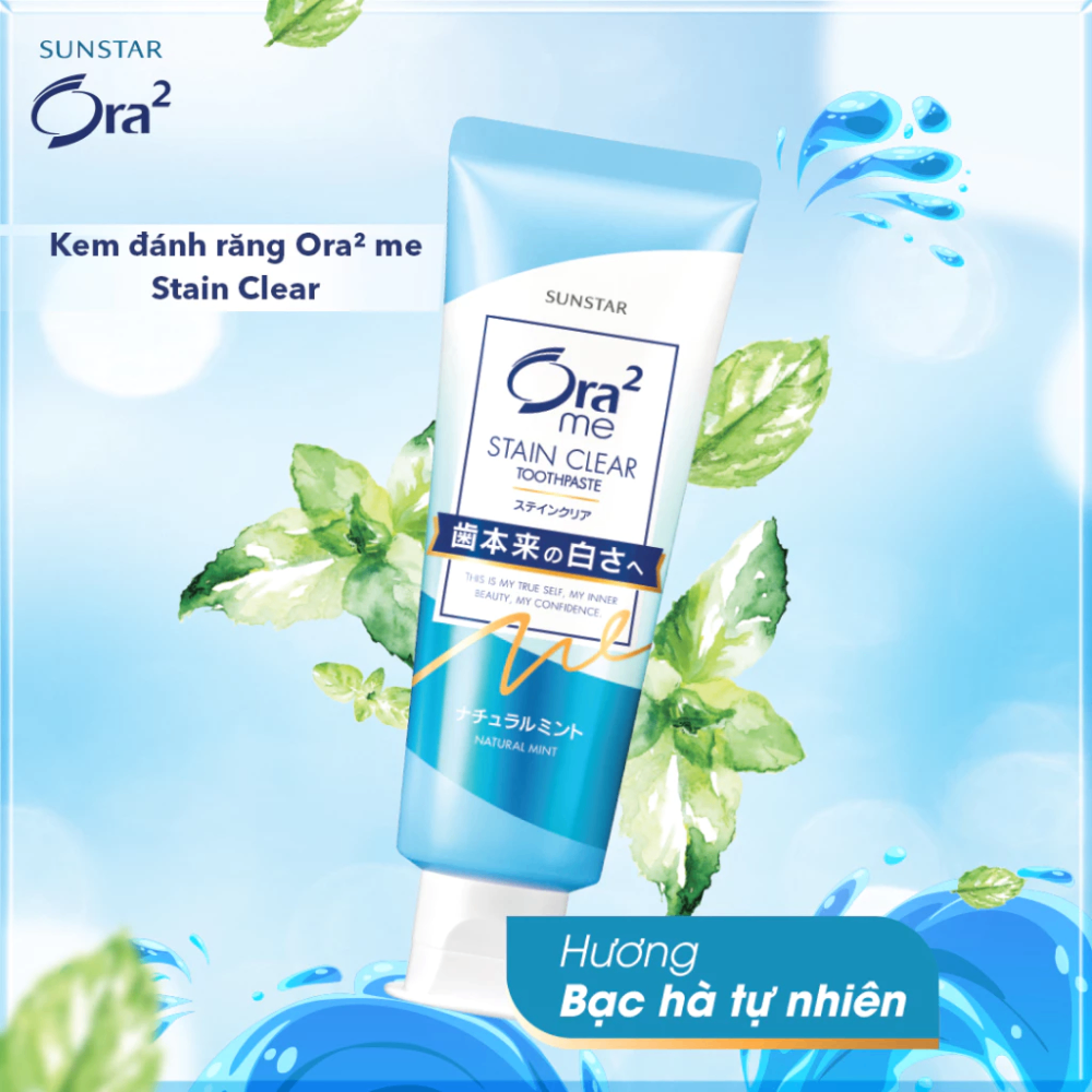 Kem đánh răng Ora2 me Stain Clear Toothpaste 140g hơi thở thơm mát đánh bay mảng bám và vết ố